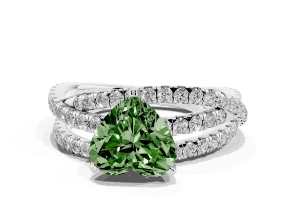 Fancy Green Heart Cut Solitaire Twist Band with Pavé Setting and Four-Prong Setting Platinum