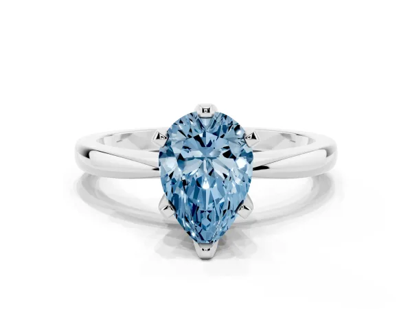 Fancy Blue Pear Cut Solitaire Engagement Ring with Six-Prong Setting and Tapered Band Platinum