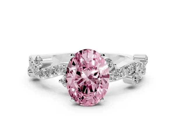 Fancy Pink Oval Cut Cut Solitaire Diamond Twisted Band with Pave Setting Platinum