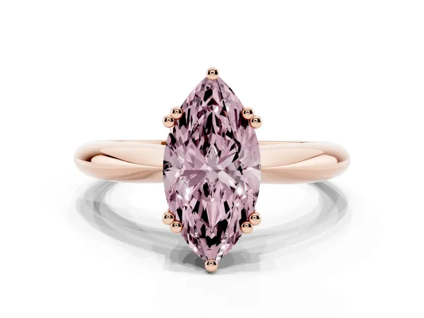 Fancy Pink Marquise Cut Cut Solitaire Engagement Ring with Tapered Band and Four-Prong Setting Rose gold