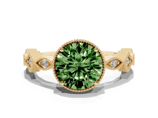 Fancy Green Round Cut Milgrain Marquise Diamond Twist Band Ring Yellow gold