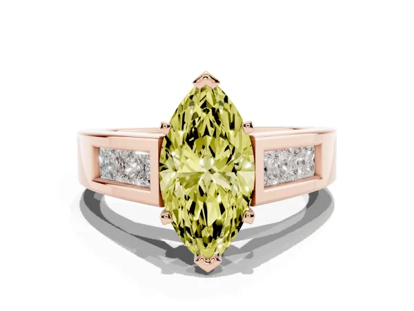 Fancy Yellow Marquise Cut Cut Channel Set Solitaire Ring with Four-Prong Setting Rose gold