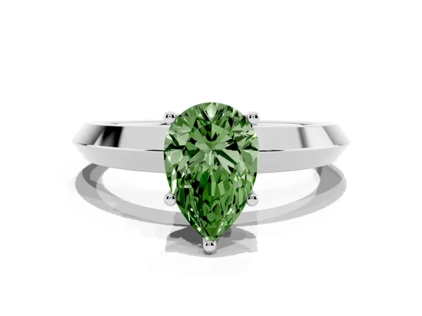 Fancy Green Pear Cut Cut Solitaire Engagement Ring with Flat Band and Four-Prong Setting White gold