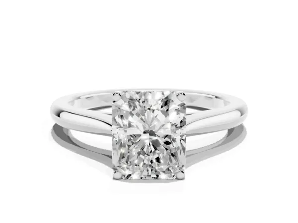Radiant Cut Cut Solitaire Ring with Cathedral Band and Four-Prong Setting Platinum