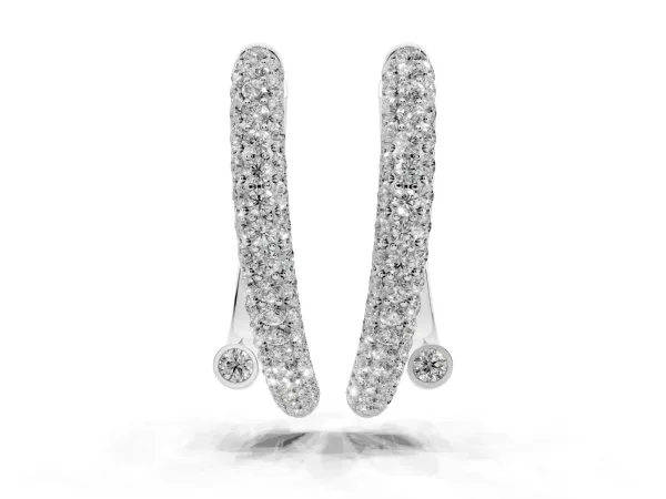 Round Diamond Vega Bypass Hoop Earrings Silver