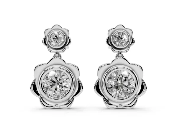 Round Diamond Flower Drop Earrings with Lab Diamond Accents Platinum