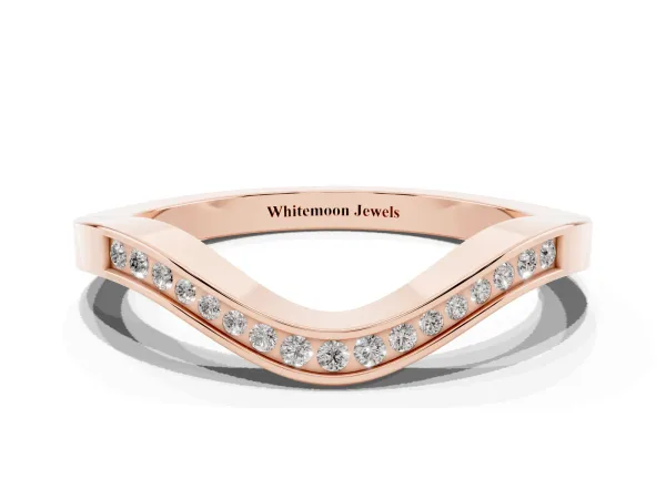 Round Cut Channel Set Wave Band with Pavé Setting Rose gold