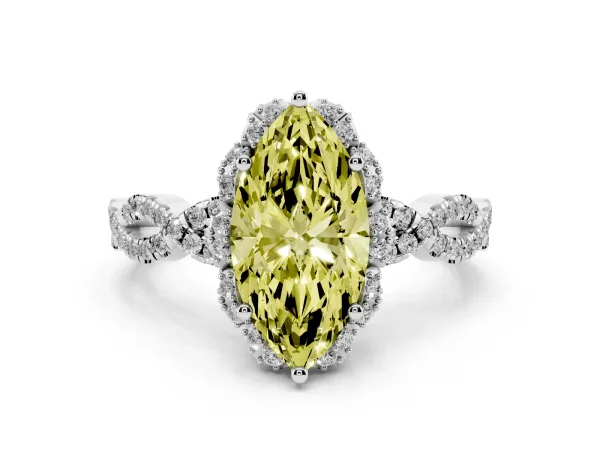 Fancy Yellow Marquise Cut Halo Twist Band Solitaire Ring with Six-Prong Setting Platinum