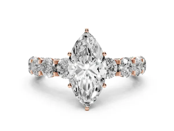 Marquise Cut Diamond Side Stone Engagement Ring with Four-Prong Setting Rose gold