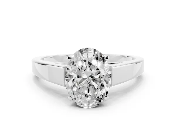 Oval Cut Solitaire Engagement Ring with Four-Prong Setting and Tapered Band Platinum