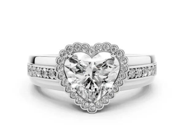 Heart Cut Cut Halo Pave Band Four-Prong Ring White gold
