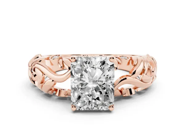 Radiant Cut Solitaire Diamond Leaf-Inspired Vine Band Ring with Prong Setting Rose gold
