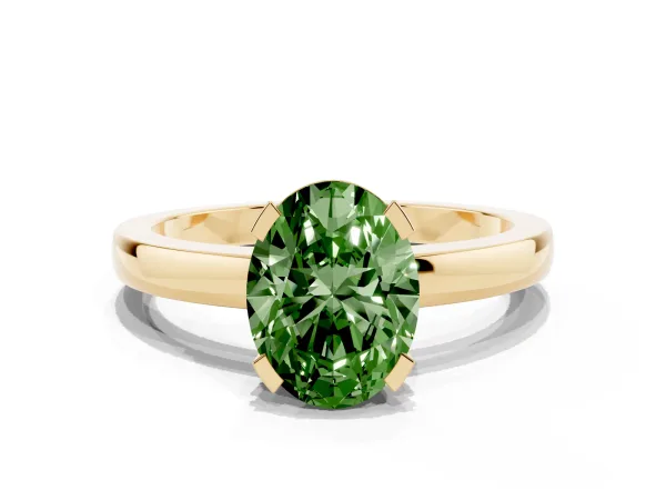 Fancy Green Oval Cut Cut Solitaire Ring with Four-Prong Setting and Classic Band Yellow gold