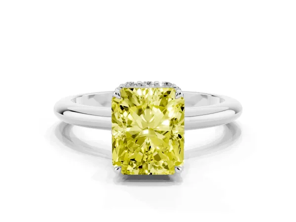 Fancy Yellow Radiant Cut Brilliant Solitaire Engagement Ring with Six-Prong Setting and Classic Band White gold
