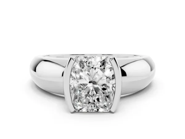 Radiant Cut Solitaire Tension Set Diamond Ring with Wide Band White gold