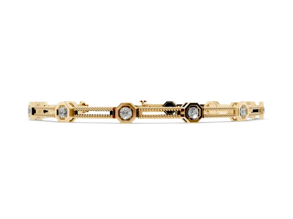 Hexagonal Diamond Tennis Bracelet with Bezel Setting and Rope Band Yellow gold