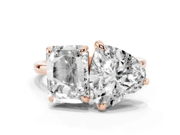 Radiant and Heart Toi Moi Ring with Prong Setting and Plain Band Rose gold