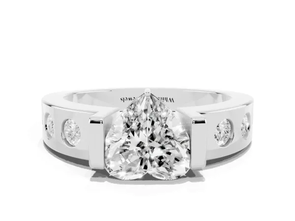 Heart Cut Brilliant Channel-Set Diamond Ring with Bezel Prong Setting White gold