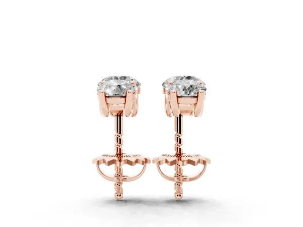 Three-Stone Round Diamond Channel Band Prong-Set Earrings Rose gold