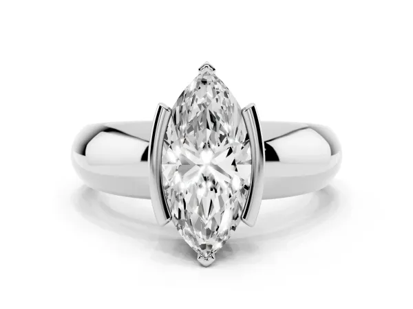 Marquise Cut Solitaire Tension Set Diamond Ring with Wide Band Platinum