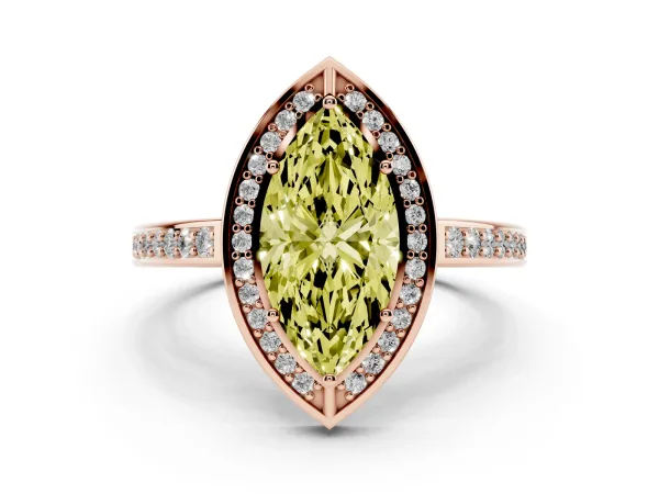 Fancy Yellow Marquise Cut Cut Halo Pave Split Shank Prong Setting Ring Rose gold