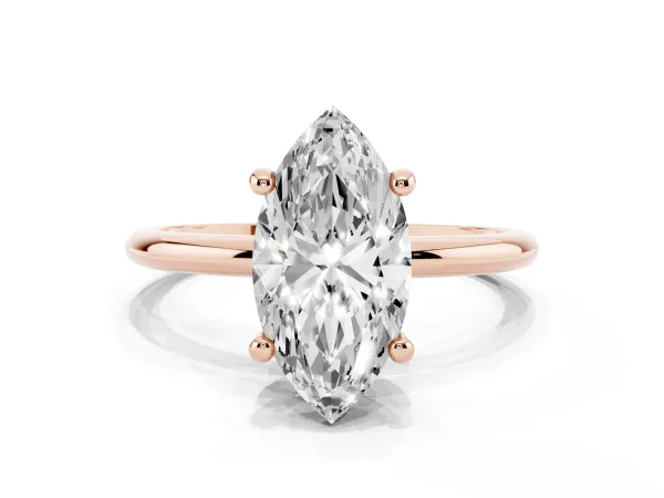Marquise Cut Solitaire Diamond Ring with 4-Prong Setting on a Classic Band Rose gold