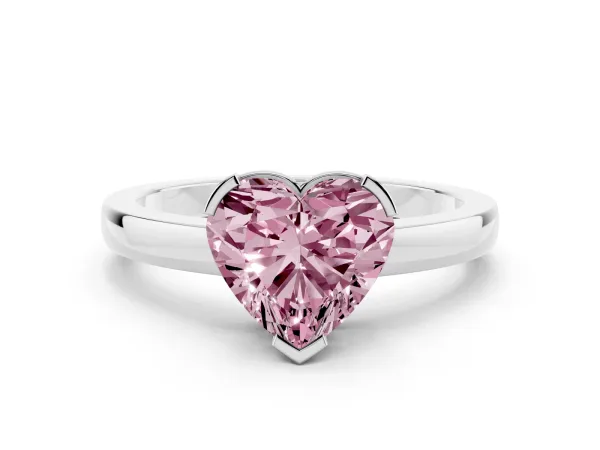 Fancy Pink Heart Cut Cut Solitaire Ring with Four-Prong Setting and Classic Band White gold