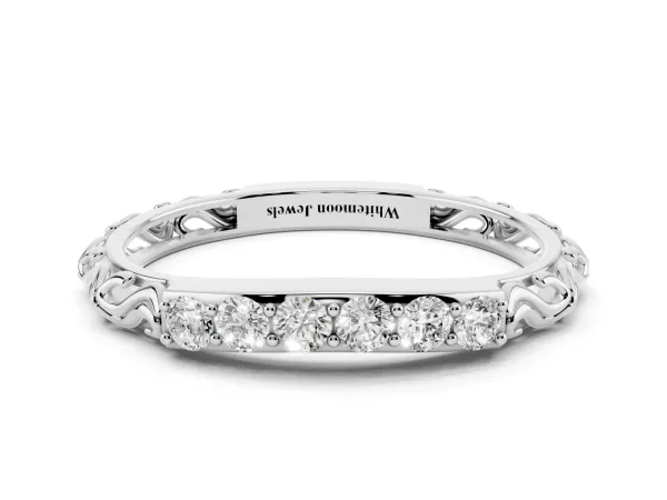 Round Diamond Bar Set Eternity Band with Filigree Design White gold