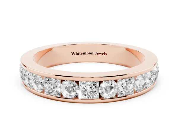 Princess Diamond Channel Set Promise Ring with Round Diamond Accents Rose gold