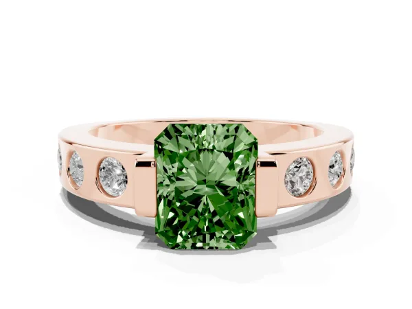 Fancy Green Radiant Cut Brilliant Channel-Set Diamond Ring with Bezel Prong Setting Rose gold