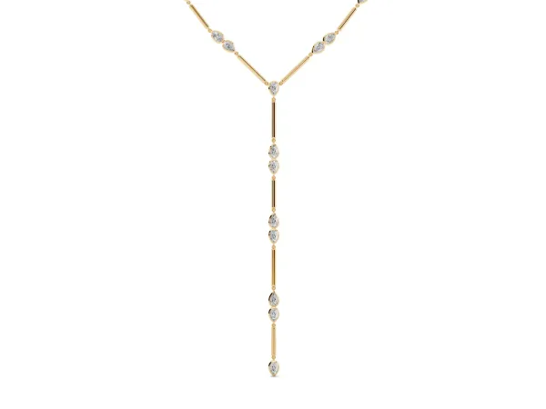 Pear Diamond Lariat Necklace with Station Accents Yellow gold