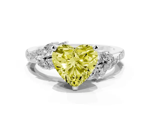 Fancy Yellow Heart Cut Solitaire Marquise Twist Band with Six-Prong Setting White gold