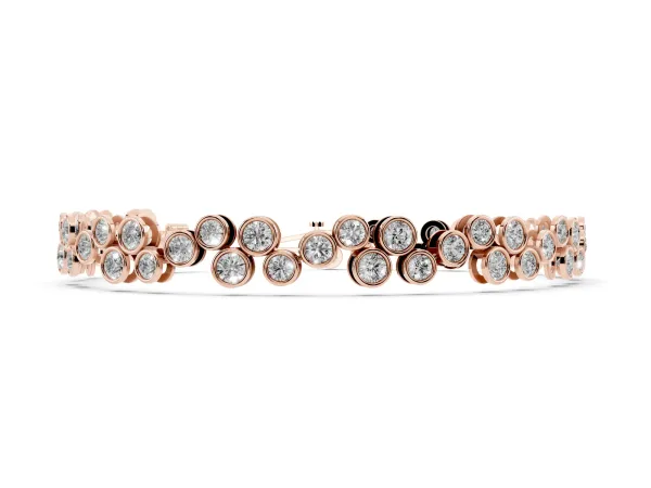Bezel Set Round Diamond Cluster Tennis Bracelet Rose gold