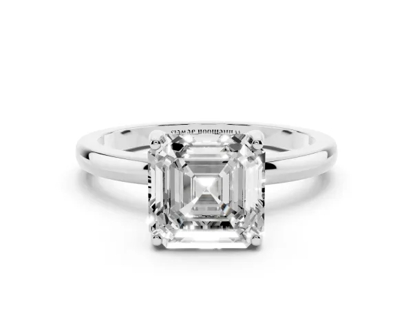 Asscher Cut Solitaire Diamond Ring with Prong Setting and Plain Band Platinum