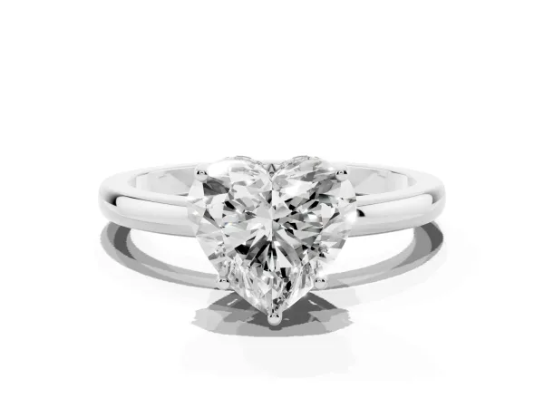 Heart Cut Solitaire Diamond Ring with Prong Setting and Plain Band Platinum