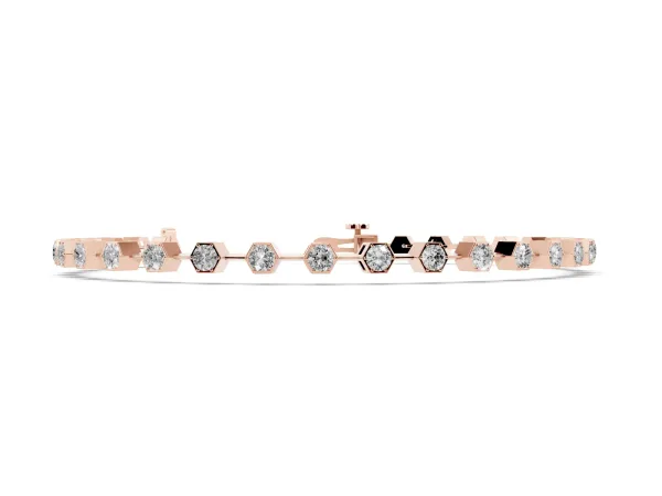 Hexagon Bezel Round Diamond Tennis Bracelet Rose gold
