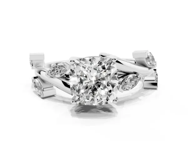 Cushion Cut Solitaire Twisted Band Marquise Accent Prong Setting Ring Platinum