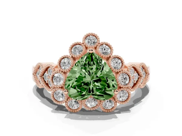Fancy Green Heart Cut Brilliant Milgrain Pave Heart Band Solitaire Ring Rose gold