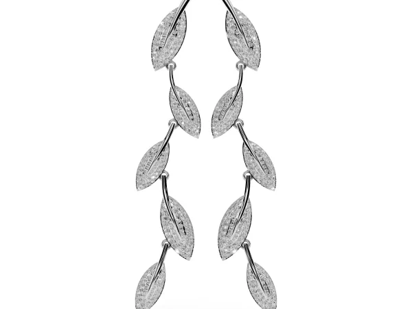 Round Diamond Pavé Olive Branch Drop Earrings Platinum