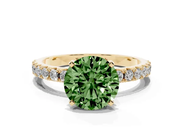 Fancy Green Round Cut Diamond Solitaire Pavé Band with Four-Prong Setting Yellow gold