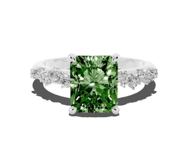 Fancy Green Radiant Cut Cut Diamond Vine Band with Four-Prong Setting Platinum