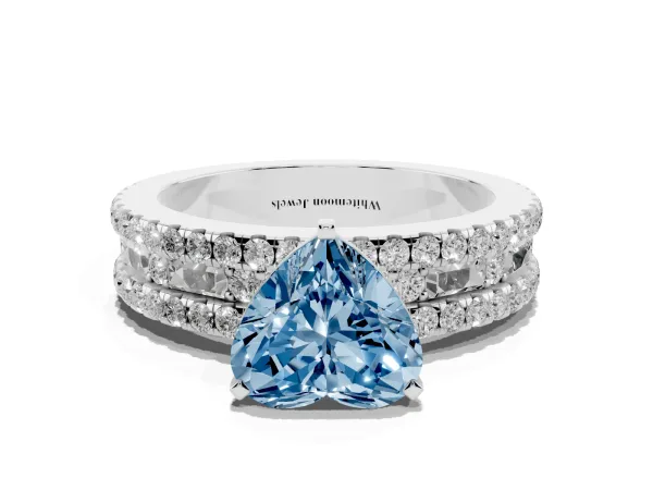 Fancy Blue Heart Cut Diamond Solitaire Ring with Pavé and Channel Set Band White gold