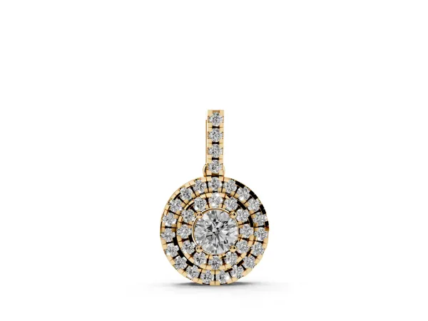 Round Double Halo Prong Set Diamond Pendant Yellow gold