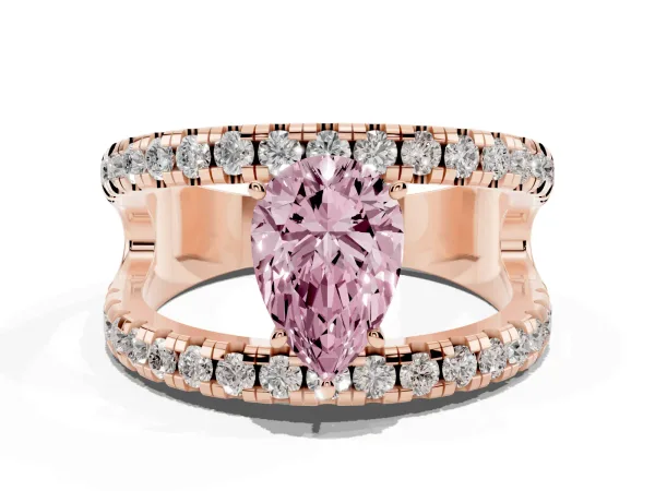 Fancy Pink Pear Cut Solitaire Split Shank Pave Diamond Ring Rose gold