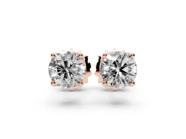 Round Solitaire Diamond Stud Earrings with Four-Prong Basket Setting Rose gold