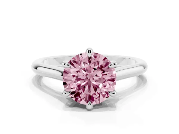 Fancy Pink Round Cut Solitaire Engagement Ring with Six-Prong Setting and Classic Band White gold