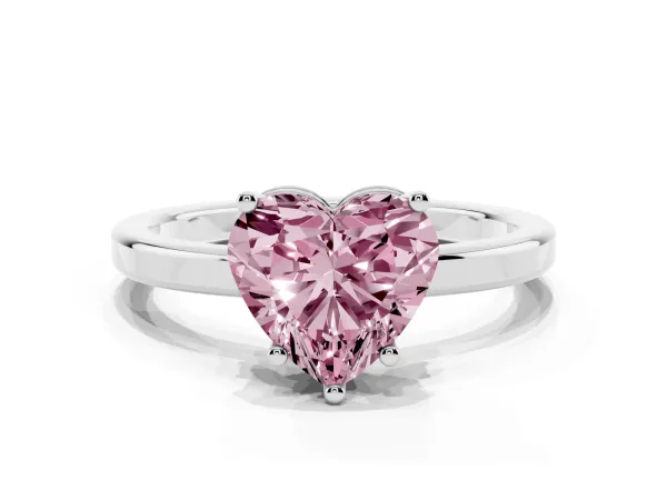 Fancy Pink Heart Cut Cut Solitaire Engagement Ring with Four-Prong Setting on a Classic Band White gold