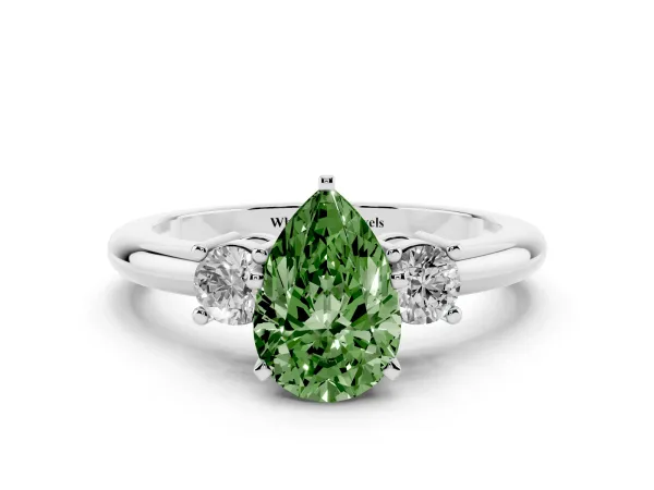 Fancy Green Three-Stone Pear Cut Cut Diamond Solitaire with Prong Setting and Classic Band Platinum