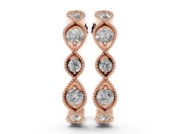 Milgrain Marquise Diamond Hoop Earrings with Bezel Setting Rose gold