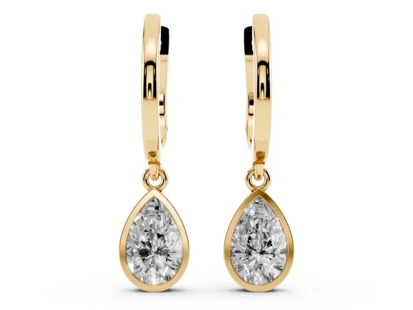 Pear Diamond Framed Huggie Drop Earrings Yellow gold